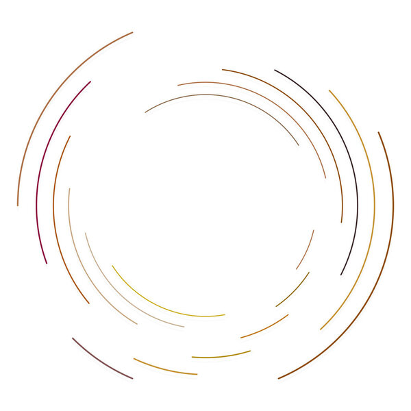 Абстрактный концентрический круг. Спираль, вращение, вращение элемента. Круговые и радиальные линии полны, спиральны. Сегментированный круг с вращением. Абстрактные излучающие линии дуги. Геометрическая кохлеарная, вихревая иллюстрация
