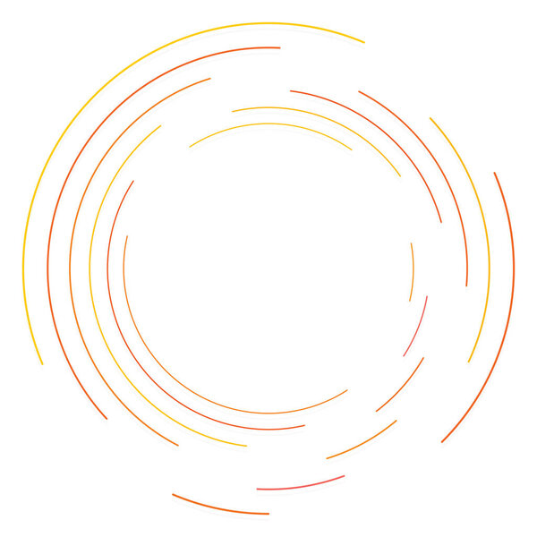 Abstract concentric circle. Spiral, swirl, twirl element. Circular and radial lines volute, helix. Segmented circle with rotation. Abstract radiating arc lines. Geometric cochlear, vortex illustration