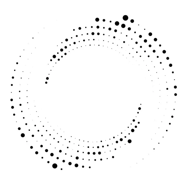 Willekeurige Gestippelde Stippen Halftoon Spikkels Concentrische Cirkel Spiraal Swirl Kronkel — Stockvector