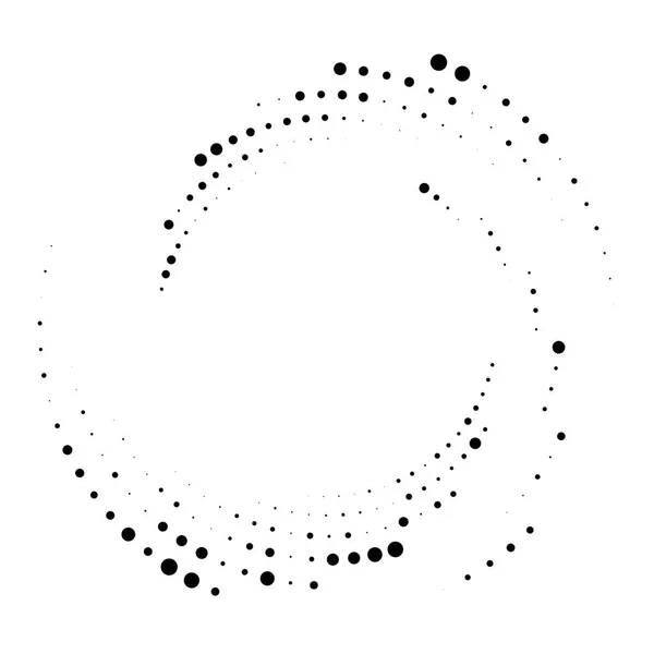 Willekeurige Gestippelde Stippen Halftoon Spikkels Concentrische Cirkel Spiraal Swirl Kronkel — Stockvector