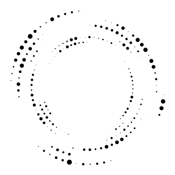 随机虚线 半色调斑点同心圆 旋转元素 圆形和径向线卷曲 螺旋线 带旋转的分割圆 辐射弧 科利耳 漩涡图 — 图库矢量图片