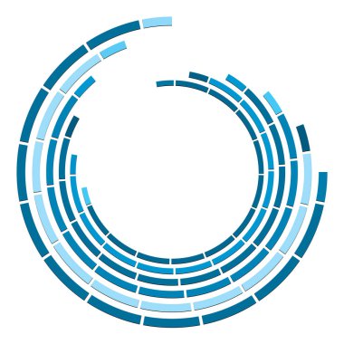 Döndürme ile bölümlenmiş daire. Dairesel ve radyal Kesikli çizgiler volute, sarkıt. Soyut eşmerkezli daire. Spiral, girdap, girdap elementi. Yay çizgileri yayan. Geometrik koklear, girdap illüstrasyon