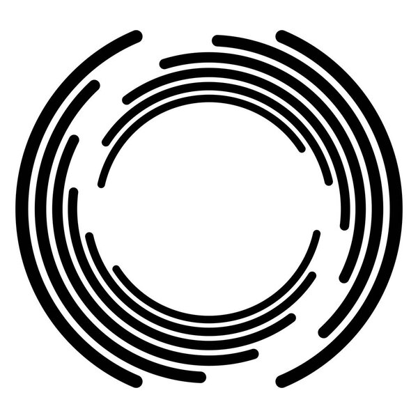 Abstract concentric circle. Spiral, swirl, twirl element. Circular and radial lines volute, helix. Segmented circle with rotation. Abstract radiating arc lines. Geometric cochlear, vortex illustration