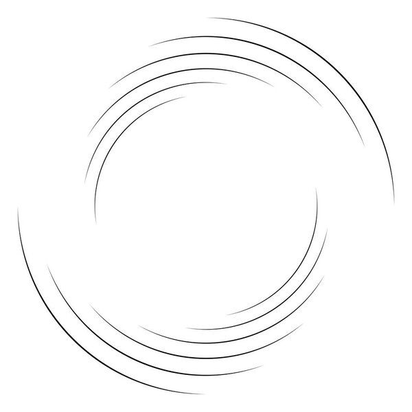 Abstract concentric circle. Spiral, swirl, twirl element. Circular and radial lines volute, helix. Segmented circle with rotation. Abstract radiating arc lines. Geometric cochlear, vortex illustration