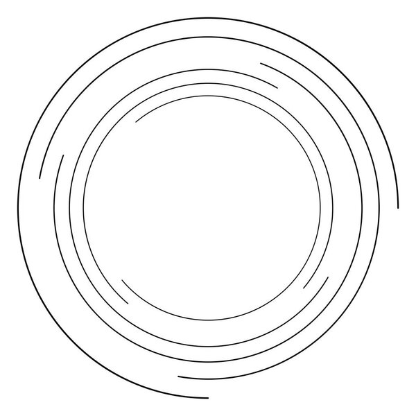 Abstract concentric circle. Spiral, swirl, twirl element. Circular and radial lines volute, helix. Segmented circle with rotation. Abstract radiating arc lines. Geometric cochlear, vortex illustration