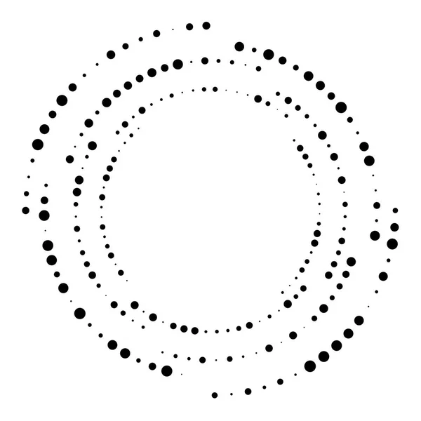 Lunares Aleatorios Puntos Motas Medio Tono Círculo Concéntrico Espiral Remolino — Vector de stock