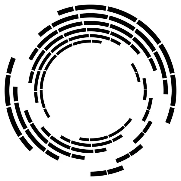 带旋转的分割圆 圆形和径向虚线卷 螺旋线 抽象同心圆 旋转元素 辐射弧线 几何耳蜗 涡流图 — 图库矢量图片