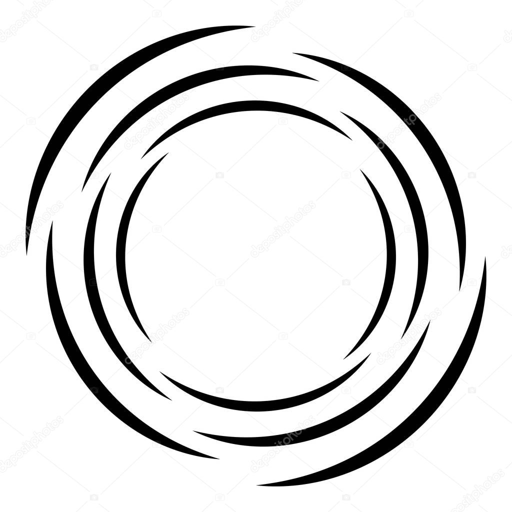 Abstract concentric circle. Spiral, swirl, twirl element. Circular and radial lines volute, helix. Segmented circle with rotation. Abstract radiating arc lines. Geometric cochlear, vortex illustration