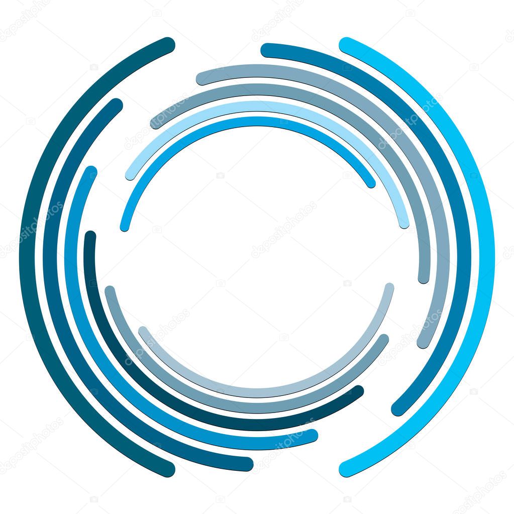 Abstract concentric circle. Spiral, swirl, twirl element. Circular and radial lines volute, helix. Segmented circle with rotation. Abstract radiating arc lines. Geometric cochlear, vortex illustration