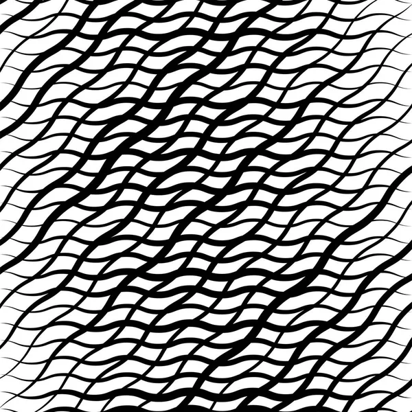 Golvend, zwaaiende, zigzag lijnen Crosshatch grid, mesh patroon. Abstra — Stockvector