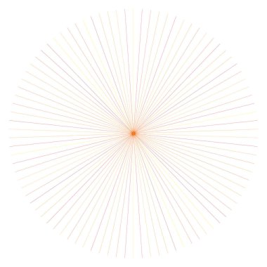 Turuncu, sarı radyal, yayılan çizgiler. Işınlar, ışınlar. Starburst, 