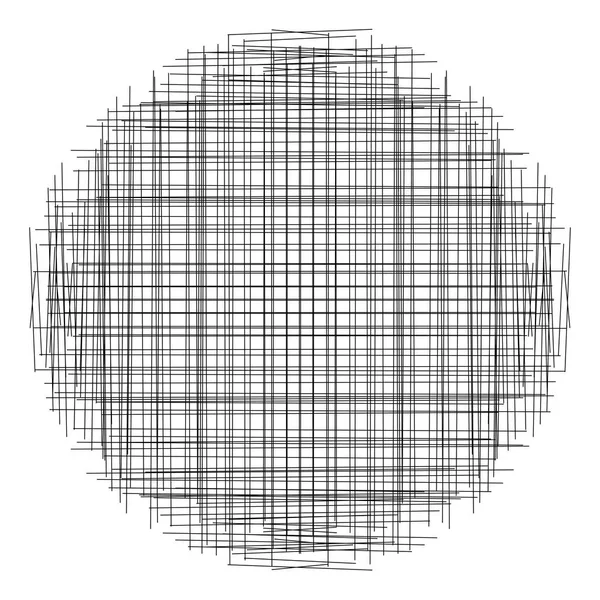 Crosshatch, tangle lines circle. Scribble, sketchy random inters — Stock Vector