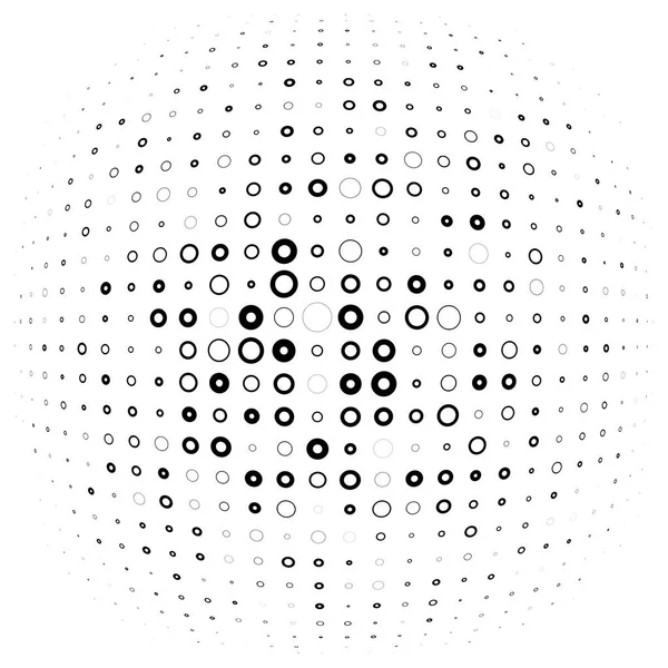 Puntos de medio tono, círculos, elemento punteado. Esfera, esfera o globo — Vector de stock
