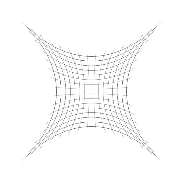 Ingesprongen, gebogen mesh/grid/array van dunne lijnen. Oblate, knu — Stockvector