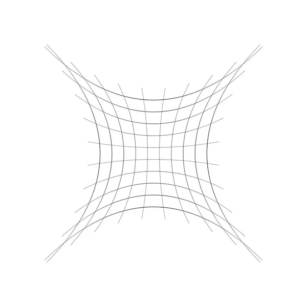 Ingesprongen, gebogen mesh/grid/array van dunne lijnen. Oblate, knu — Stockvector
