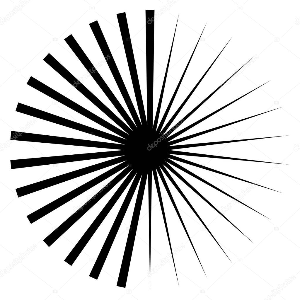 Radial burst lines circular element. Starburst, sunburst graphic