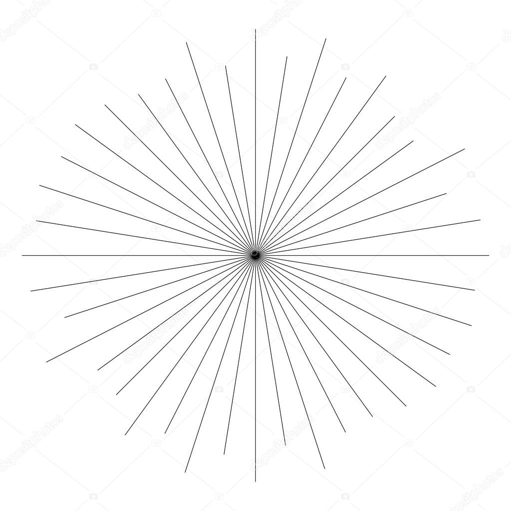 Random circular lines starburst, sunburst element. Converging ra