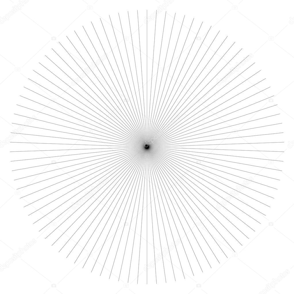 Radial burst lines circular element. Starburst, sunburst graphic