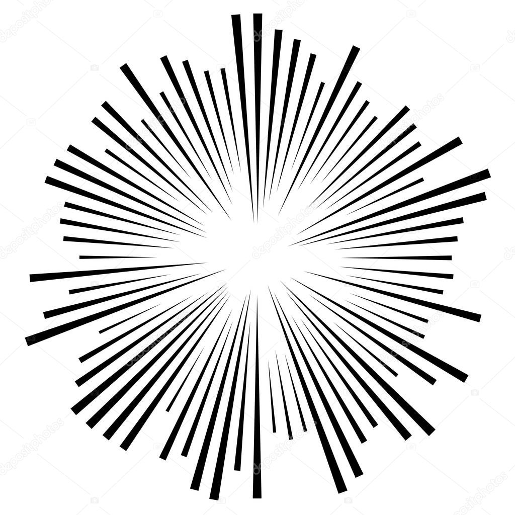 Random circular lines starburst, sunburst. Converging radial, ra