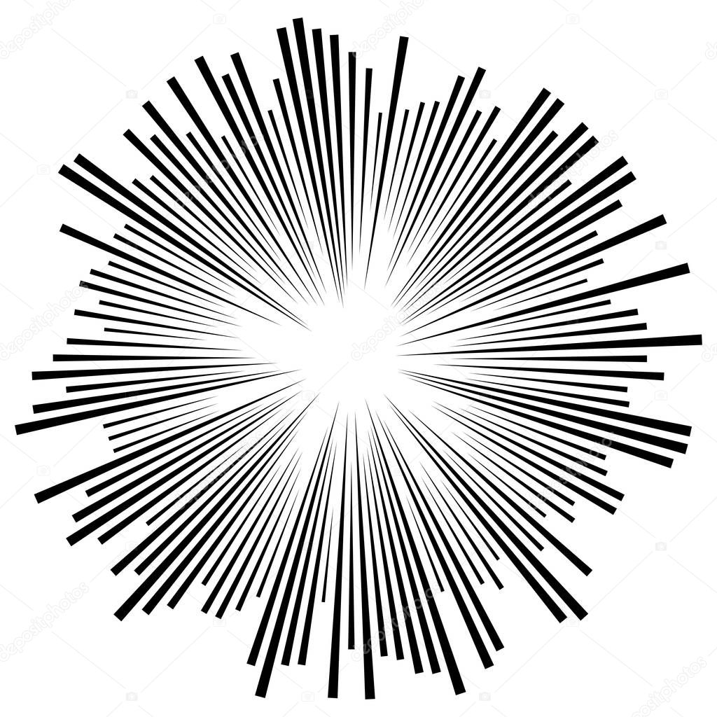 Random circular lines starburst, sunburst. Converging radial, ra