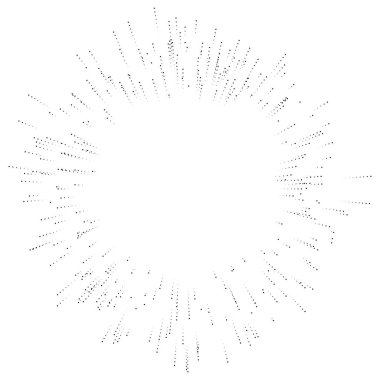Yarım ton noktalı, benekli radyal çizgiler. Yayılan nokta kirişler, ışın