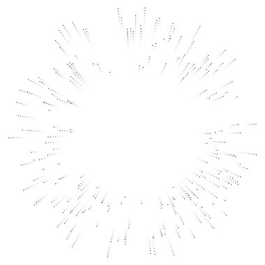 Yarım ton noktalı, benekli radyal çizgiler. Yayılan nokta kirişler, ışın