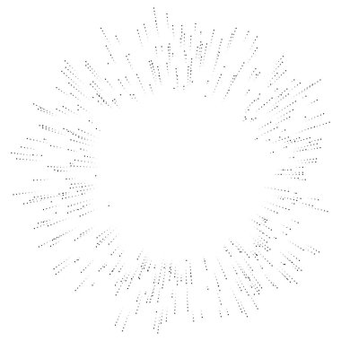Yarım ton noktalı, benekli radyal çizgiler. Yayılan nokta kirişler, ışın