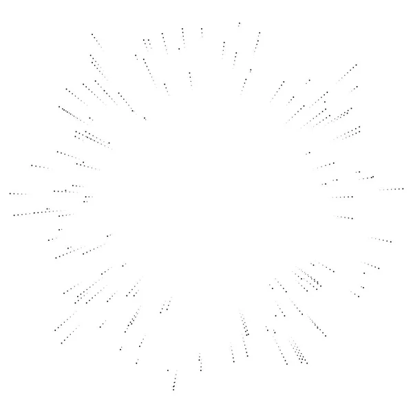 Semitono punteado, líneas radiales moteadas. Esparcir rayos de puntos, rayo — Archivo Imágenes Vectoriales