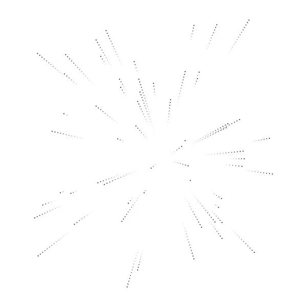 Demi-ton pointillé, lignes radiales mouchetées. Répandre des faisceaux de points, rayon — Image vectorielle