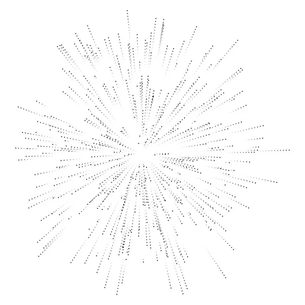 Demi-ton pointillé, lignes radiales mouchetées. Répandre des faisceaux de points, rayon — Image vectorielle