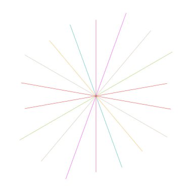 Radyal, yayılan çizgiler, kollar. Dairesel ışınlar, Kirişler. Multicolo