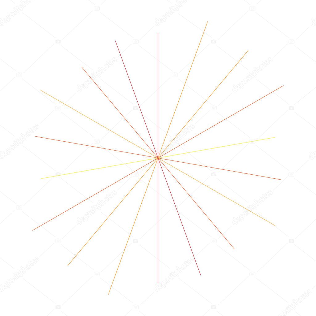 Orange, yellow radial, radiating lines. Rays, beams. Starburst, 