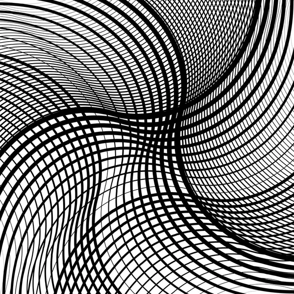 Oregelbundna geometriska mönster, bakgrund med vågiga, viftande rutnät, — Stock vektor