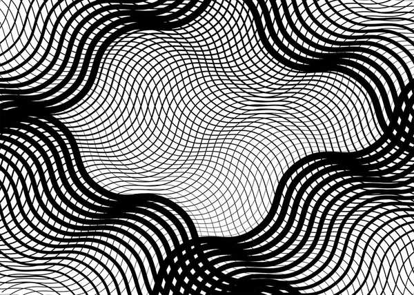 Texture, pattern con griglia ondulata, ondulata, mesh di linee. Billowy , — Vettoriale Stock
