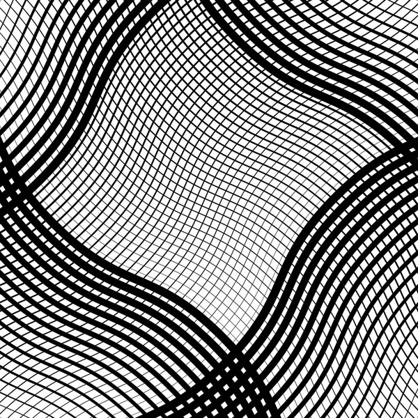Textur, mönster med vågig, viftande rutnät, mesh av linjer. Böljande, — Stock vektor