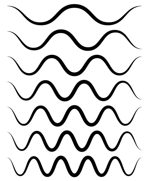 Ondulado, ondulado (zigzag) conjunto de elementos de línea. Líneas con efecto ondulatorio — Archivo Imágenes Vectoriales