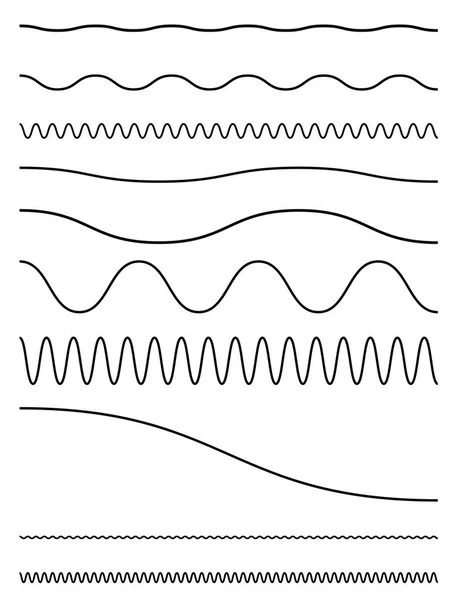 Wellenförmiges, wellenförmiges (Zickzack) Linienelement gesetzt. Linien mit Welleneffekt — Stockvektor