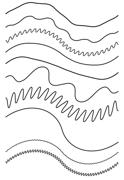 波浪形、波纹（锯齿形）线元素集。具有挥舞效果的线条 — 图库矢量图片