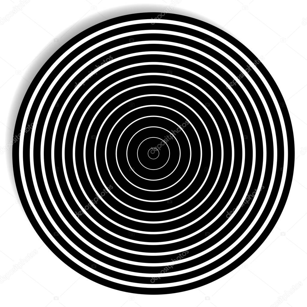 Concentric, radial circle pattern. Radiating spiral. Vortex line