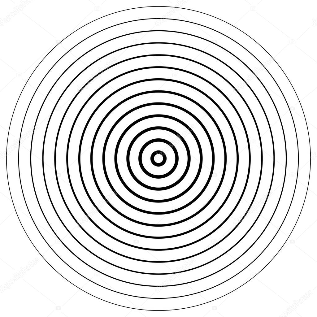 Concentric, radial circle pattern. Radiating spiral. Vortex line