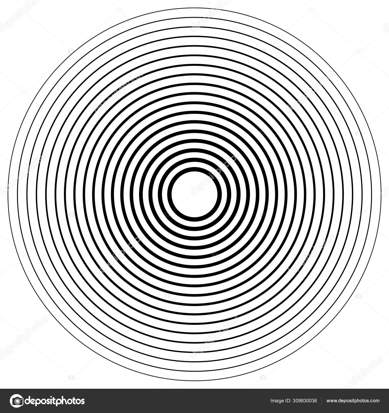 Concentric, radial circle pattern. Radiating spiral. Vortex line Stock