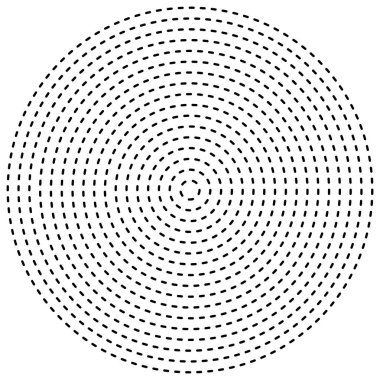 Kesik çizgiler konsantre, radyal daireler. Periyodik, segmentli lin