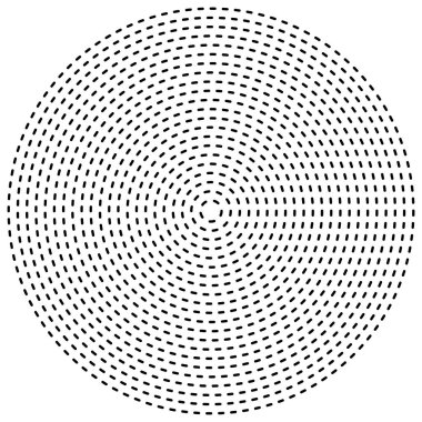 Kesik çizgiler konsantre, radyal daireler. Periyodik, segmentli lin