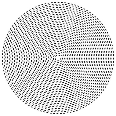 Kesik çizgiler konsantre, radyal daireler. Periyodik, segmentli lin