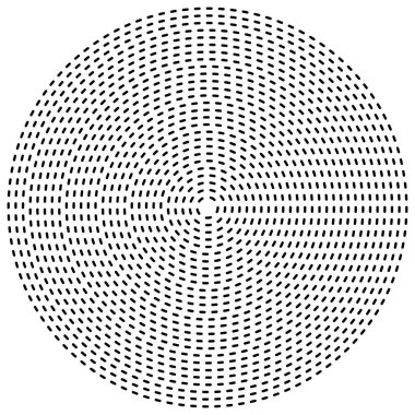 Kesik çizgiler konsantre, radyal daireler. Periyodik, segmentli lin