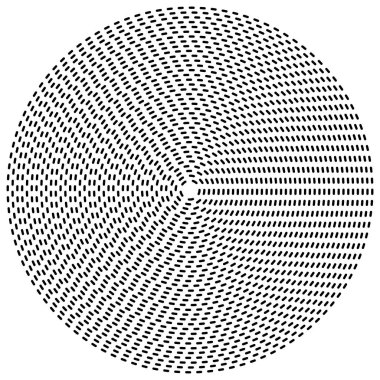 Kesik çizgiler konsantre, radyal daireler. Periyodik, segmentli lin