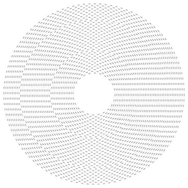 Dashed lines concentric, radial circles. Periodic, segmented lin