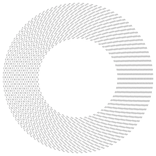 Dashed lines concentric, radial circles. Periodic, segmented lin — Stock Vector