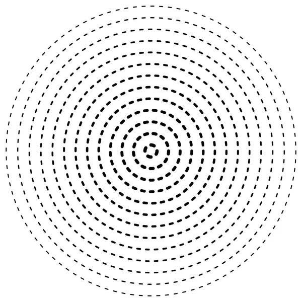 Lignes pointillées concentriques, cercles radiaux. Lin périodique, segmenté — Image vectorielle