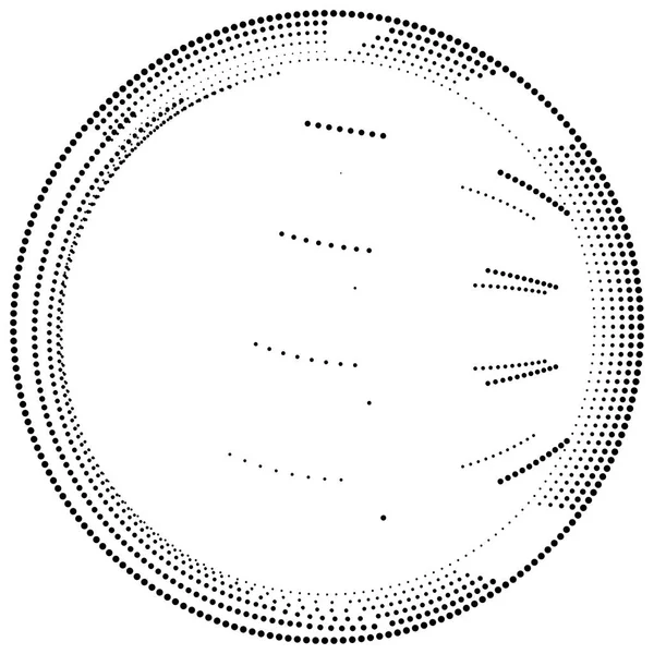 Radial element with random dots, circles, rings as particles. Di — Stock Vector